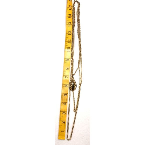 Vtg 70s 3 Strand Necklace Goldtone Teardrop Wire Wrapped Pattern Foldover Clasp - Picture 6 of 6